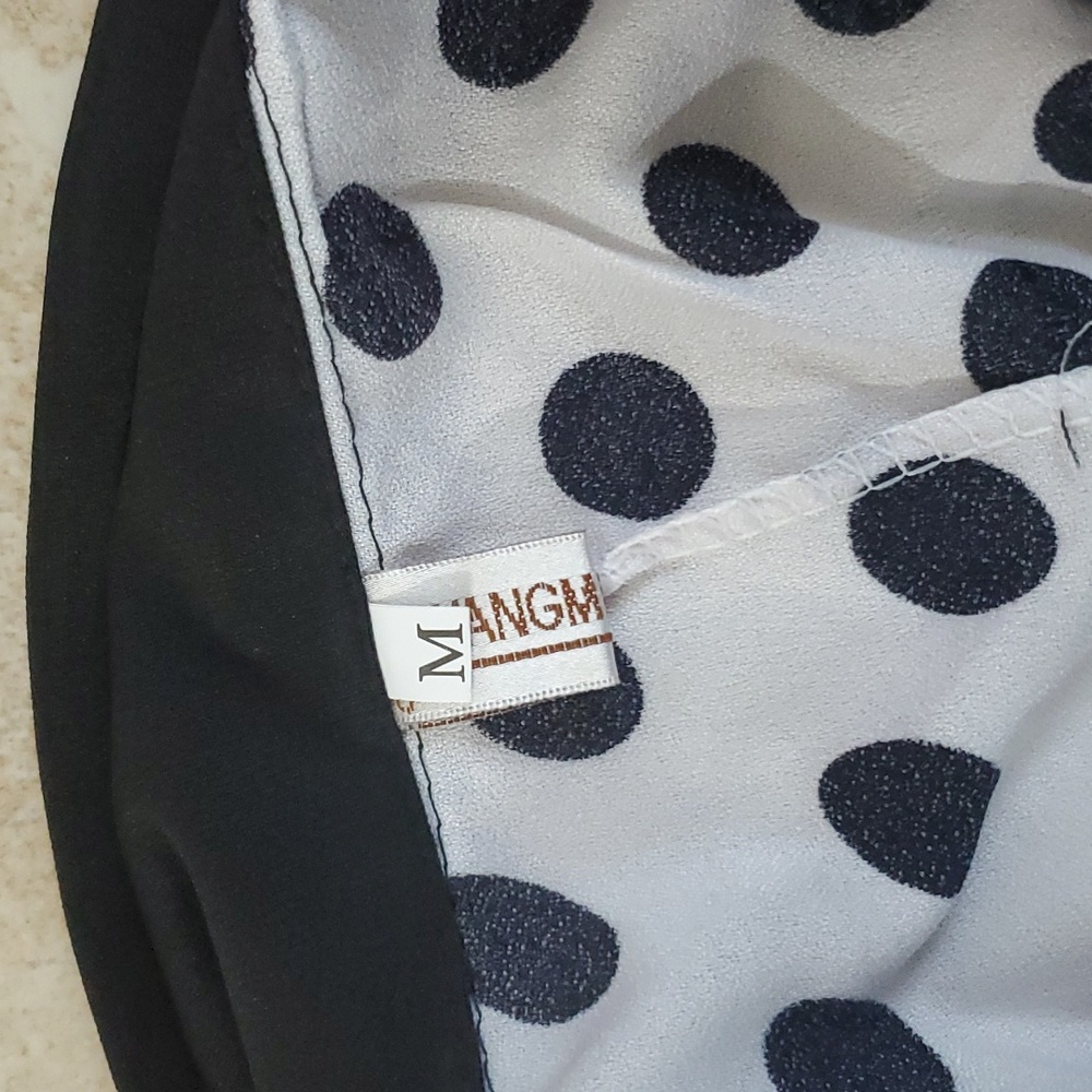 Black & White Sleeveless Polka-dot Summer Dress size M Collared Neck w/ Buttons - Picture 8 of 15